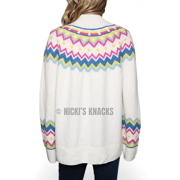 Vince Camuto Fair Isle Mock Neck Sweater Cream Multicolor Knit Pullover Size XS - Picture 5 of 11